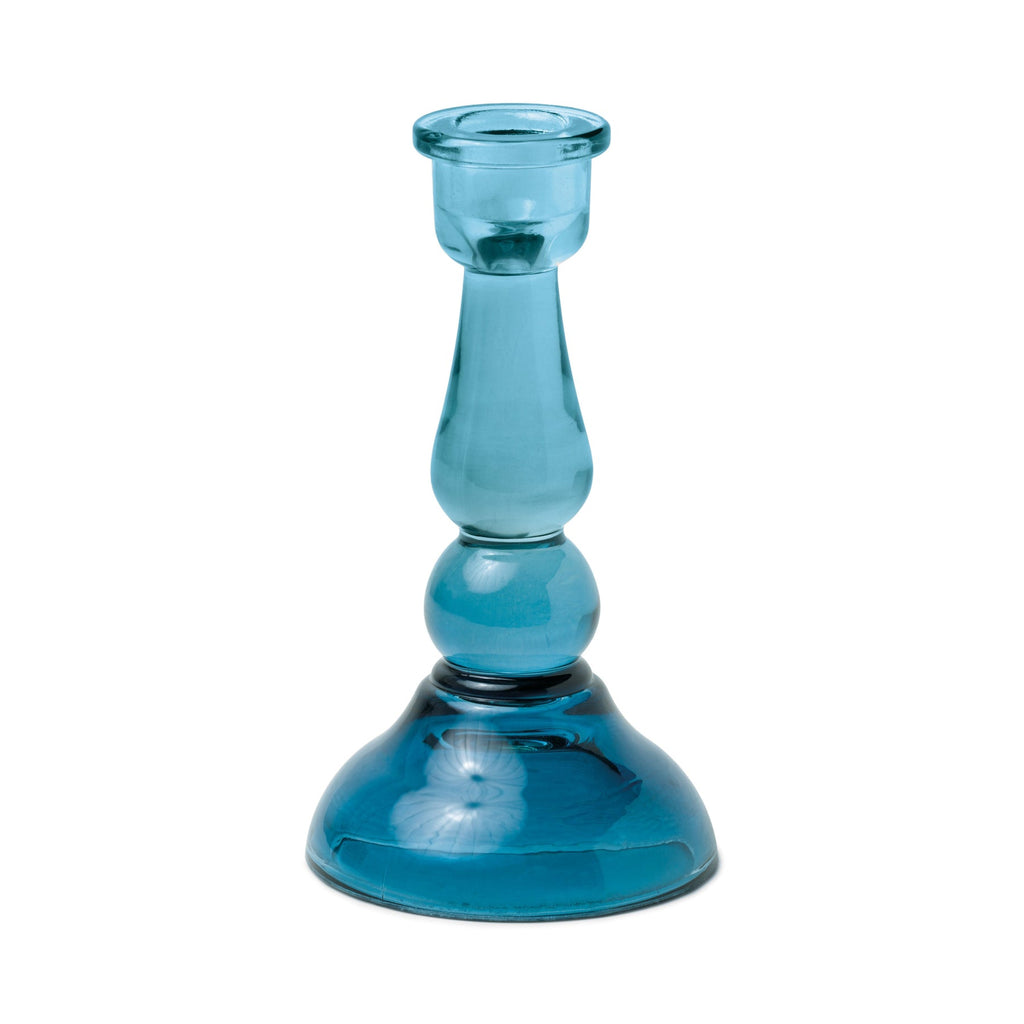 Blue tall glass taper holder - Daisy Park