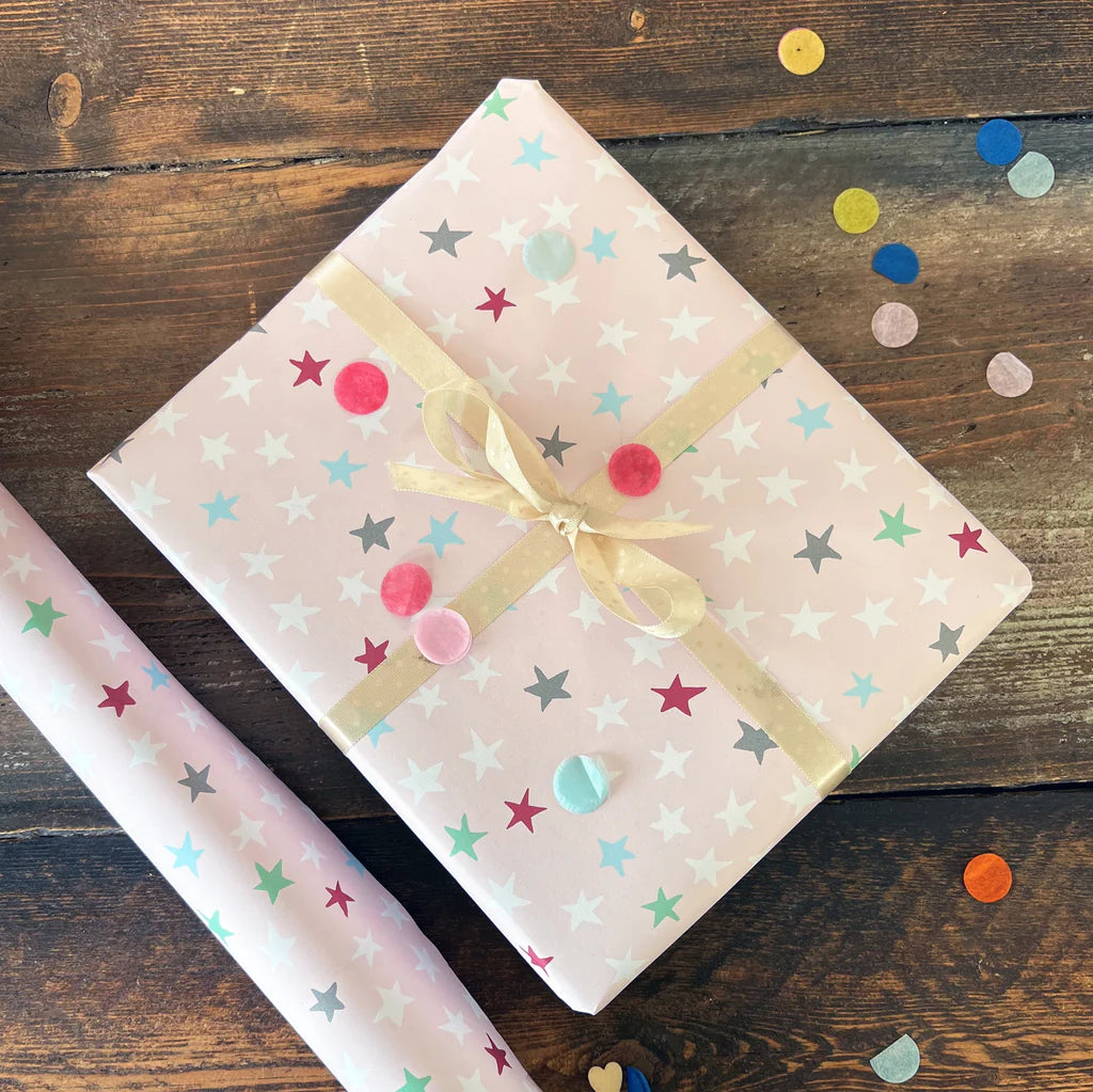 Stars on baby pink gift wrap - Daisy Park