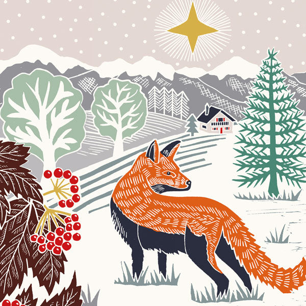Lino Cut fox pack of 6 Charity cards - Daisy Park