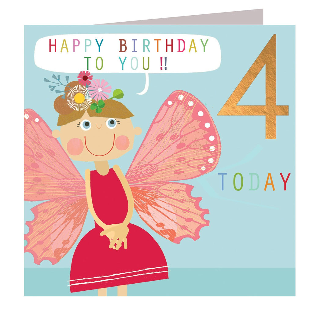 Butterfly Dress 4th Birthday Card - Daisy Park