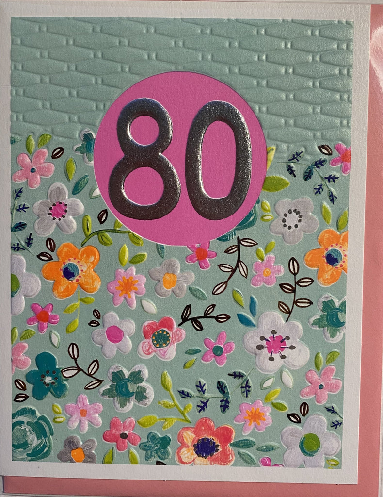 Age 80 pink birthday card - Daisy Park