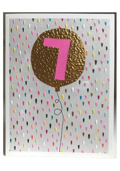 Age 7 pink balloon birthday card - Daisy Park