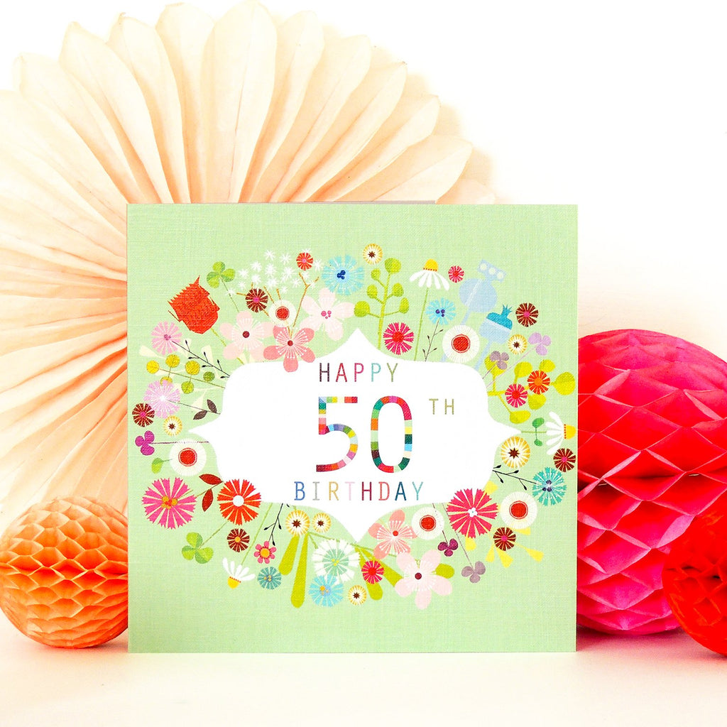 Floral 50th birthday card - Daisy Park