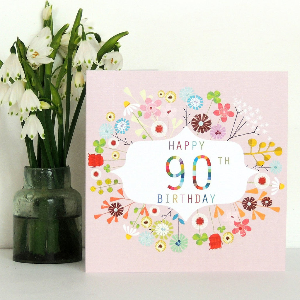 Floral 90th birthday card - Daisy Park
