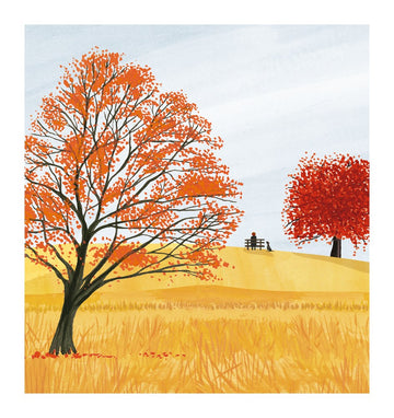 Autumn dog and bench blank card - Daisy Park