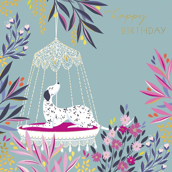 Dog on swing birthday card - Daisy Park