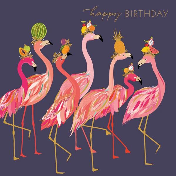 Flamingos fruit hats card - Daisy Park